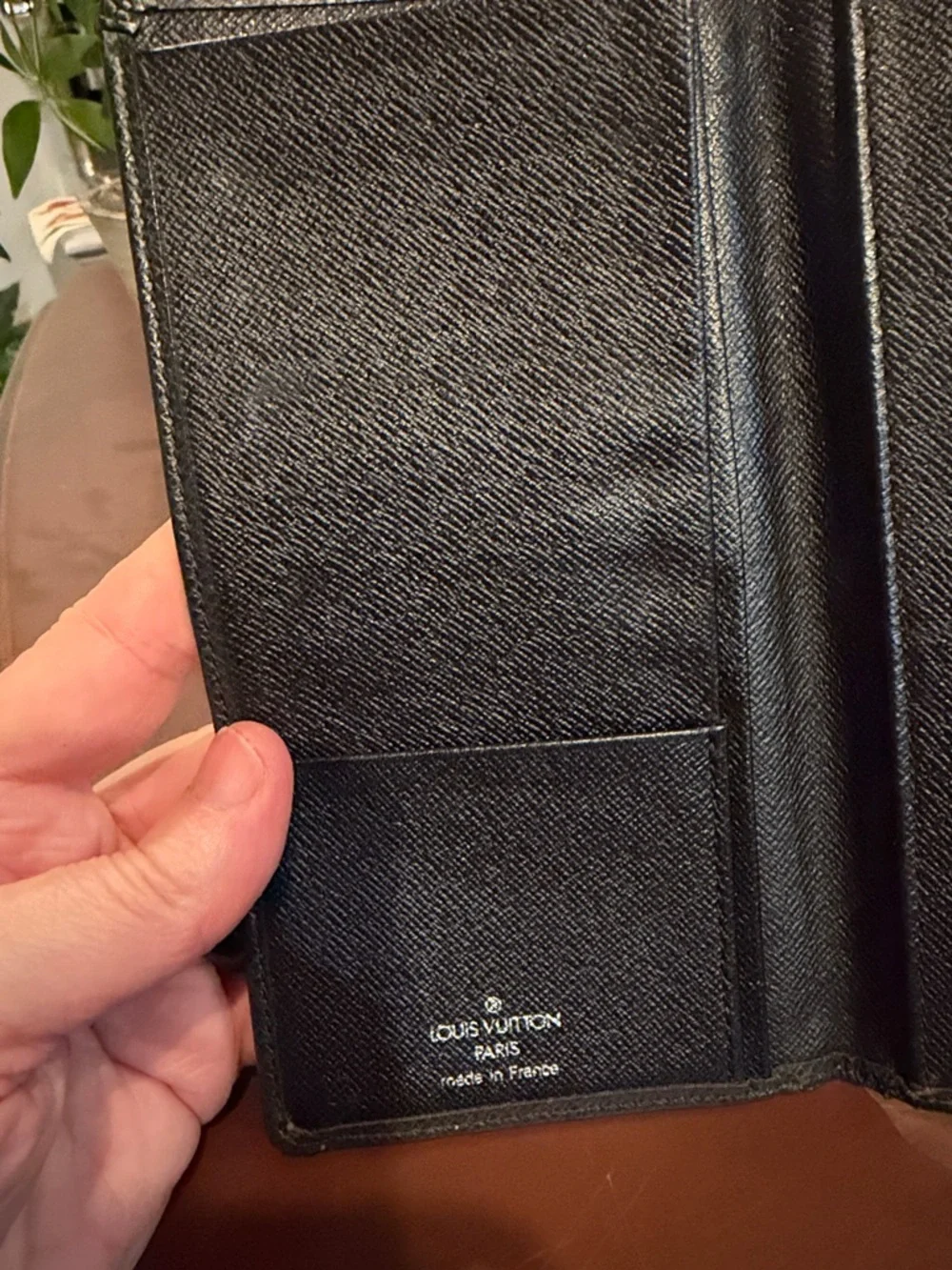 Authentic Louis Vuitton Black Leather Checkbook Cover
